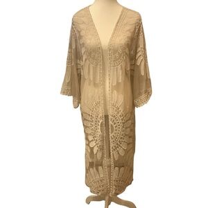 REBELLION CREAM/ WHITE LACE EMBROIDERED COTTON BLEND CARDIGAN/ Size L